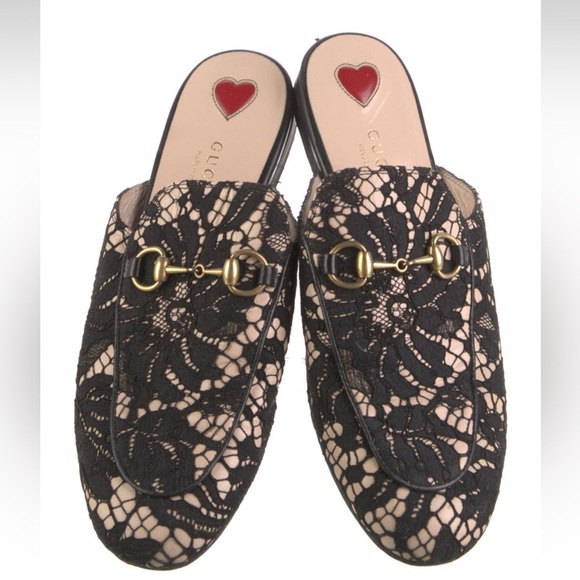 Gucci Shoes - Gucci Black Lace Princetown Mules Loafers Buckle Sandals shoes Size 37 / 6.5US